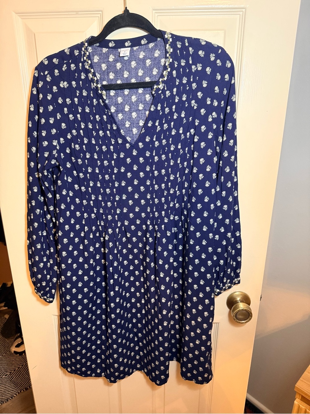 Old Navy Blue Floral Pintuck Dress Med Cottagecore Boho Long Sleeve Fall Prarie